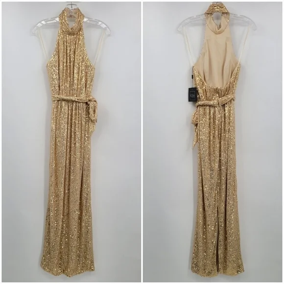 Ieena for Mac Duggal Sequin Halter Neck Sheath Gown - Picture 3 of 9